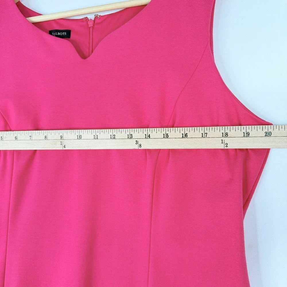 Talbots Women's Pink Sleeveless Sheath Dress V Neckline Ponte Knit 14 Rayon/Nylo